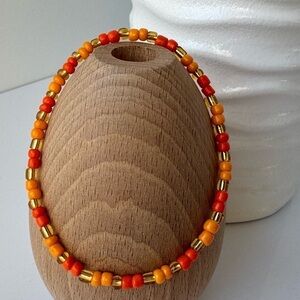 Stretch Beaded Anklet Orange Yellow and Gold